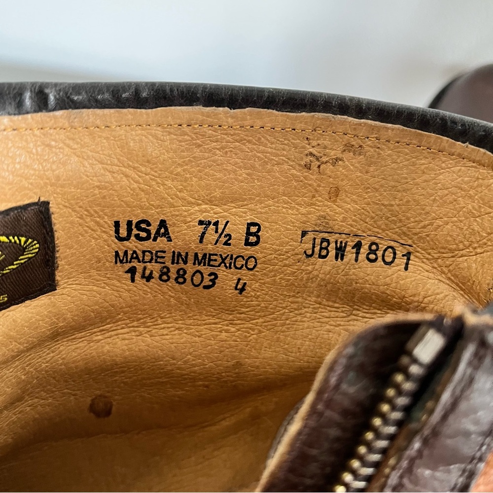 J.B. Dillon Western Cowboy 2 Tone Brown Leather Ankle Boots with Side Zip 7 1/2 - Picture 11 of 17